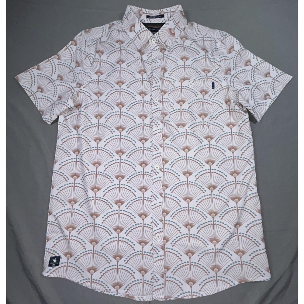 William Murray Shirt Mens S White Golf Club Print Short Sleeve Button Up Casual